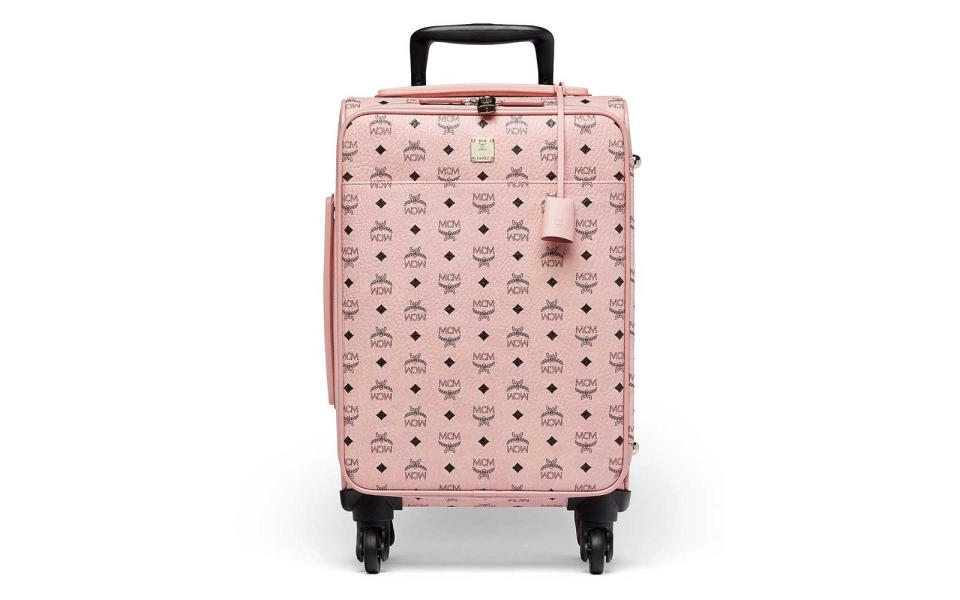 MCM Voyager Visetos Travel Trolley Carry-on Suitcase in pink