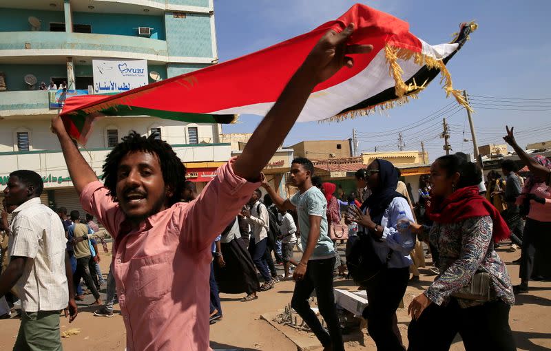 Sudanese protesters gather ahead of a rally in Khartoum