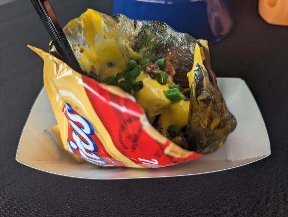 The Frito Pie is a new item on the Jacksonville Jumbo Shrimp food menu for the 2024 Triple-A baseball season. [Clayton Freeman/Florida Times-Union]