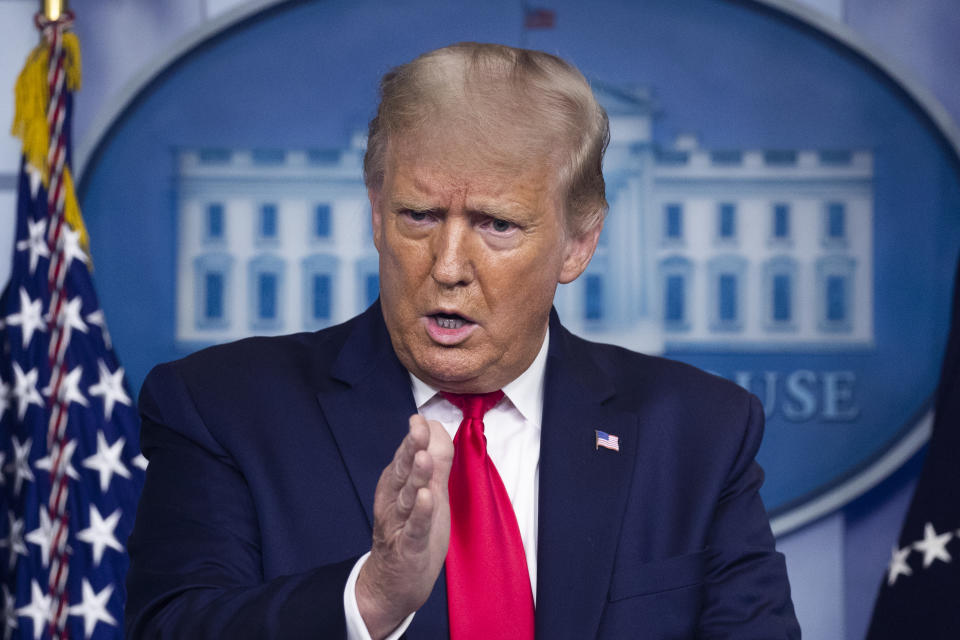 U.S. President Donald Trump speaks during a news conference in the James S. Brady Press Briefing Room at the White House in Washington D.C., U.S., on Thursday, Sept. 10, 2020. (Michael Reynolds/EPA/Bloomberg via Getty Images)