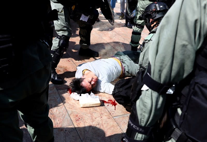 Anti-government protesters gather at the Central District in Hong Kong