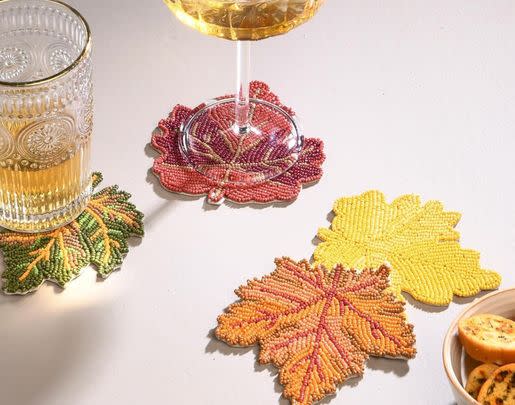 A set of four beaded leaf coasters your guests will think are the beads knees