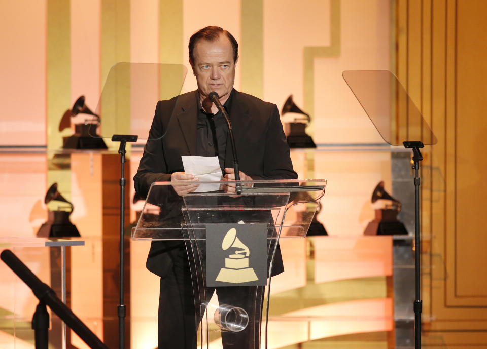 Ralf Hutter of Kraftwerk accepts the Lifetime Achievement Award at The 56th Annual GRAMMY Awards - Special Merit Awards Ceremony, on Saturday, Jan. 25, 2014 in Los Angeles. (Photo by Todd Williamson/Invision/AP)