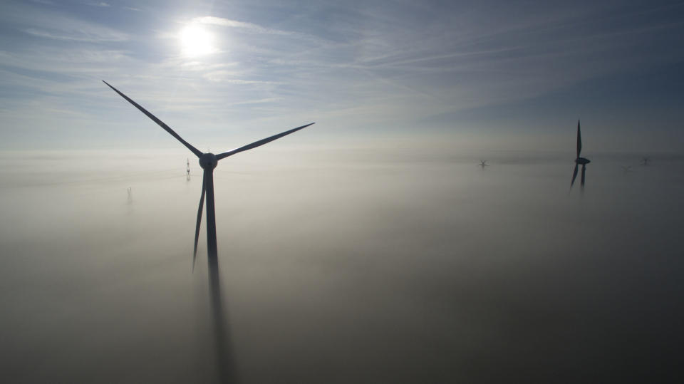 This windmill pair was shot in the early morning hours. The shallow fog had been around for days because of no wind, high humidity and cold temperatures.