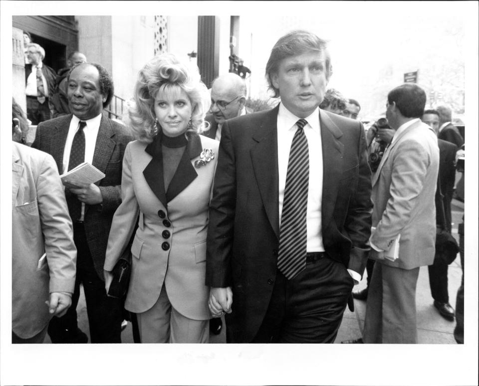 Donald Trump and Ivana Trump after their divorce settlement&nbsp;in April 1993.