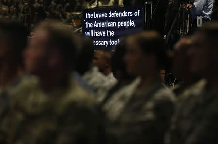 U.S. President Donald Trump (not pictured) speaks of the troops that he is addressing as he announces his strategy for the war in Afghanistan during an address to the nation from Fort Myer, Virginia, U.S., August 21, 2017. REUTERS/Joshua Roberts