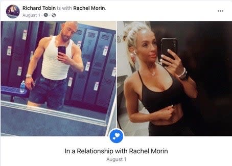 Richard Tobin changed his status to in a relationship with Rachel Morin on 1 August (Facebook)