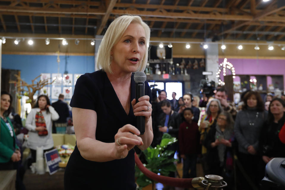 Democratic presidential candidate Sen. Kirsten Gillibrand, D-N.Y., speaks at a campaign meet-and-greet in Clawson, Mich., Monday, March 18, 2019. (AP Photo/Paul Sancya)