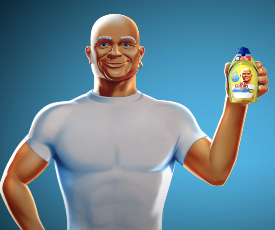 the Mr. Clean guy holding product