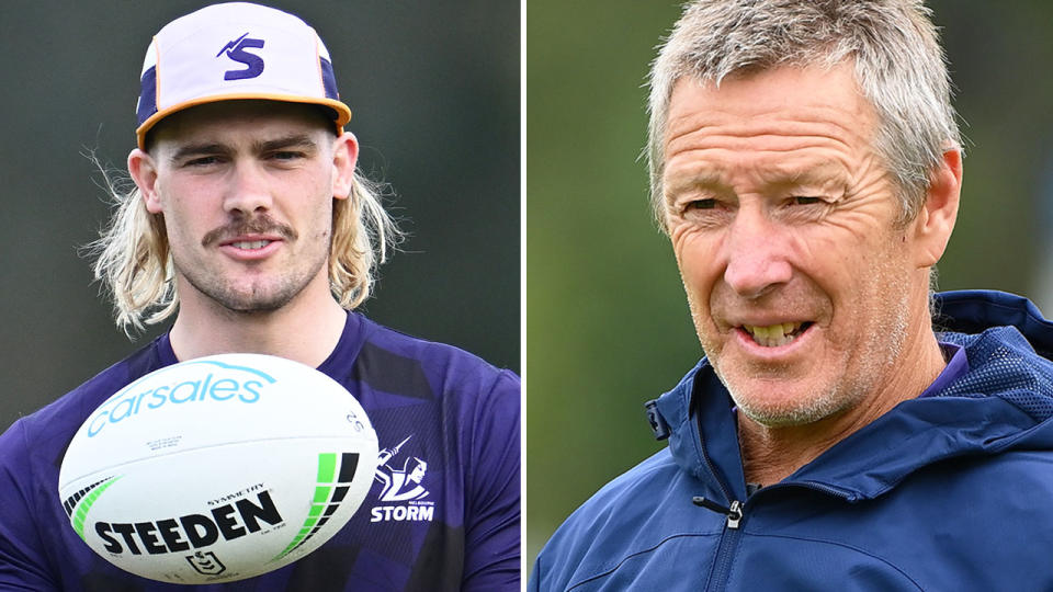 Pictured right is Melbourne Storm coach Craig Bellamy and Ryan Papenhuyzen on the left.