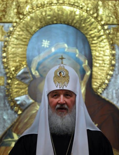 Russian Orthodox Church Head, Patriarch Kirill, speaks at Christ the Saviour Cathedral in Moscow on March 14. Three feminist punks face up to seven years in a prison colony if found guilty of hooliganism by performing in the cathedral, in the case that has proved highly polarising in the predominantly Orthodox country