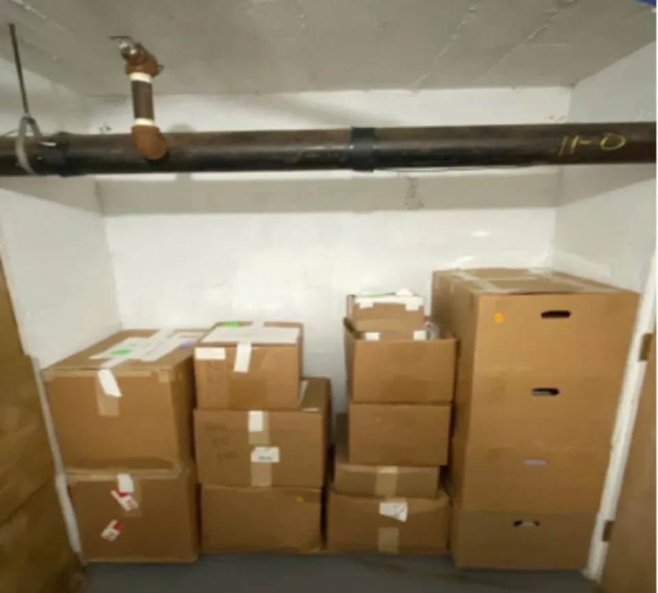 This image, contained in the indictment against former President Donald Trump, shows boxes of records that had been stored in the Lake Room at Trump's Mar-a-Lago estate in Palm Beach, Fla., after they were moved to a storage room on June 24, 2021. Trump is facing 37 felony charges related to the mishandling of classified documents according to an indictment unsealed Friday, June 9, 2023. (Justice Department via AP file)