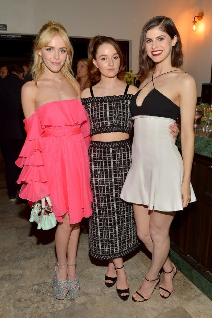 LOS ANGELES, CALIFORNIA – OCTOBER 18: (L-R) Kiernan Shipka, Kaitlyn Dever and Alexandra Daddario attend Giambattista Valli Dinner at Caviar Kaspia Los Angeles on October 18, 2022 in Los Angeles, California. (Photo by Donato Sardella/Getty Images for Giambattista Valli)