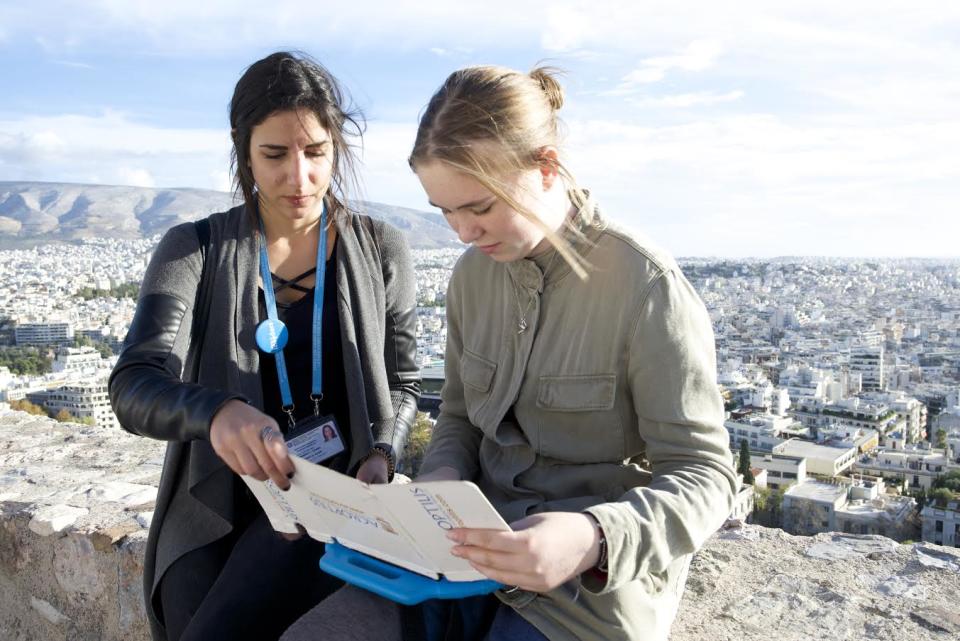 Eleni and Lila compare notes - Credit: Adharanand Finn