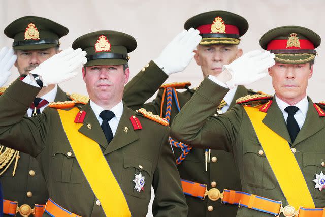 <p>Sylvain Lefevre/Getty</p> Prince Guillaume of Luxemnbourg and Grand Duke Henri of Luxembourg attend the military parade of National Day on June 23, 2022 in Luxembourg.