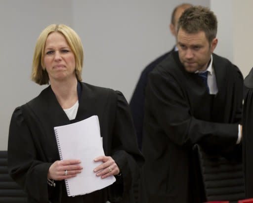 Norwegian state prosecutor Inga Bejer Engh (left) and defense lawyer Odd Ivar Groen at the courtroom in Oslo. Anders Behring Breivik -- the gunman who killed 77 people in Norway's massacres -- showed no emotion as he recalled shooting his victims at point-blank range, but insisted he was a nice person and not a psychiatric case