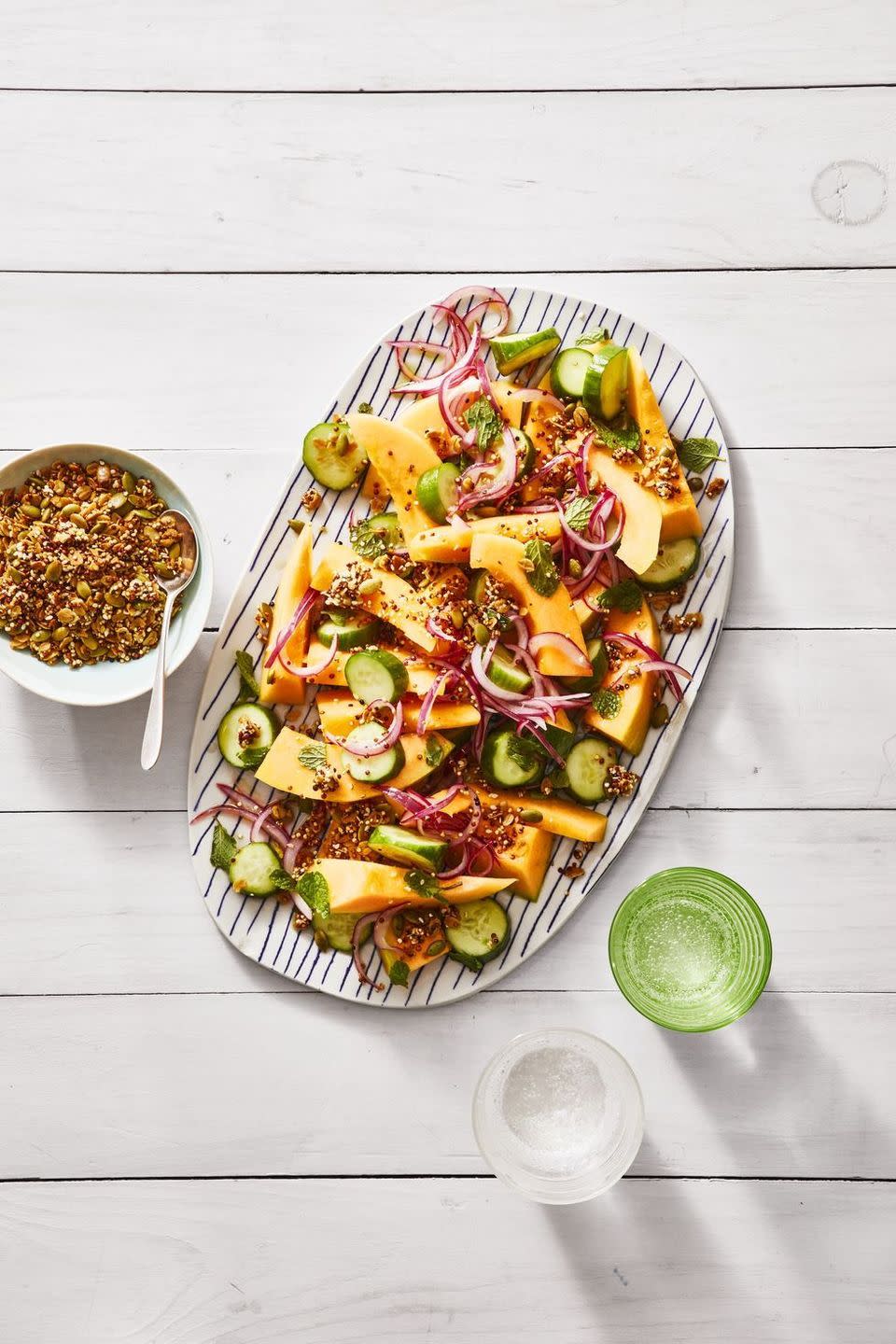 Cucumber and Cantaloupe Salad With Savory Quinoa Granola