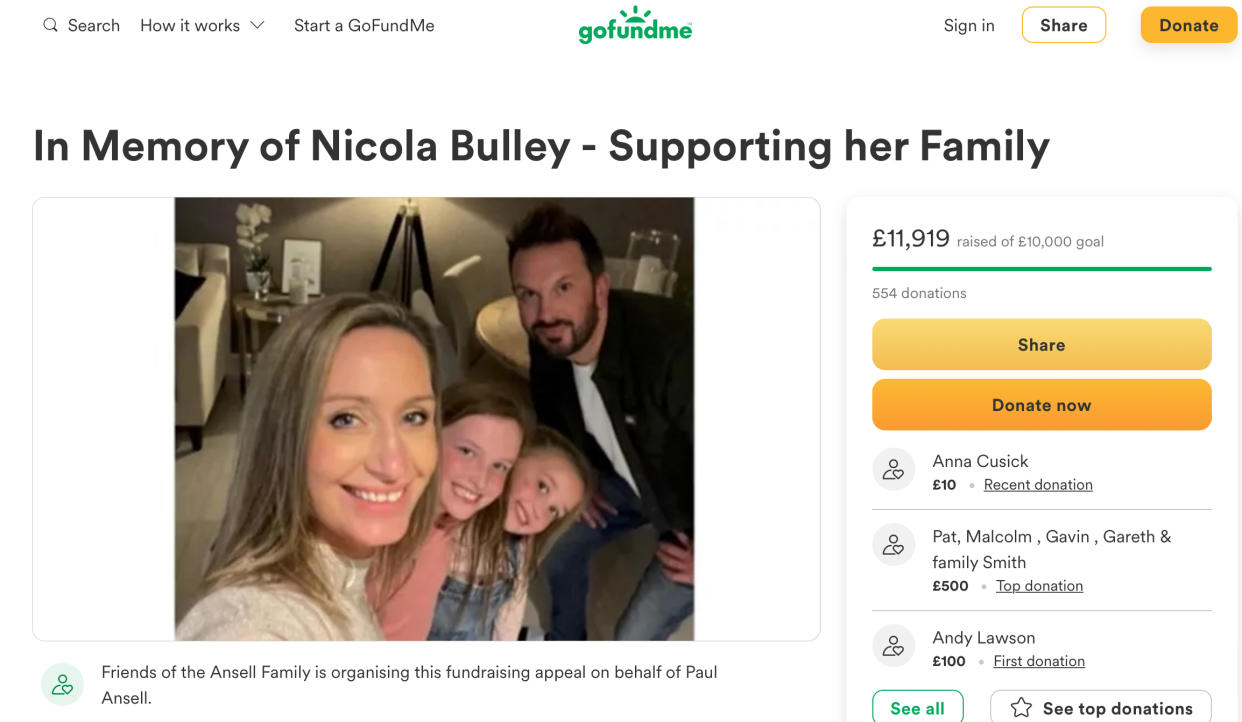 The fundraiser for Nicola Bulley’s family has already topped the £10k target. (GoFundMe)