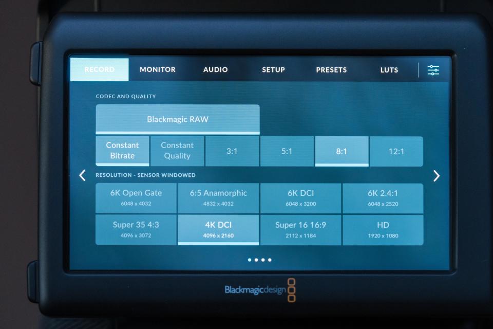 Screen on the Blackmagic Cinema Cam 6K