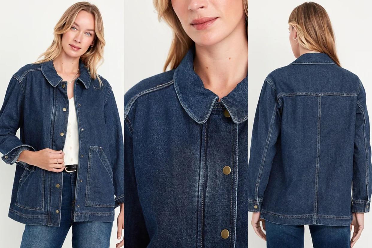 someone modelling the Old Navy jacket from different angles