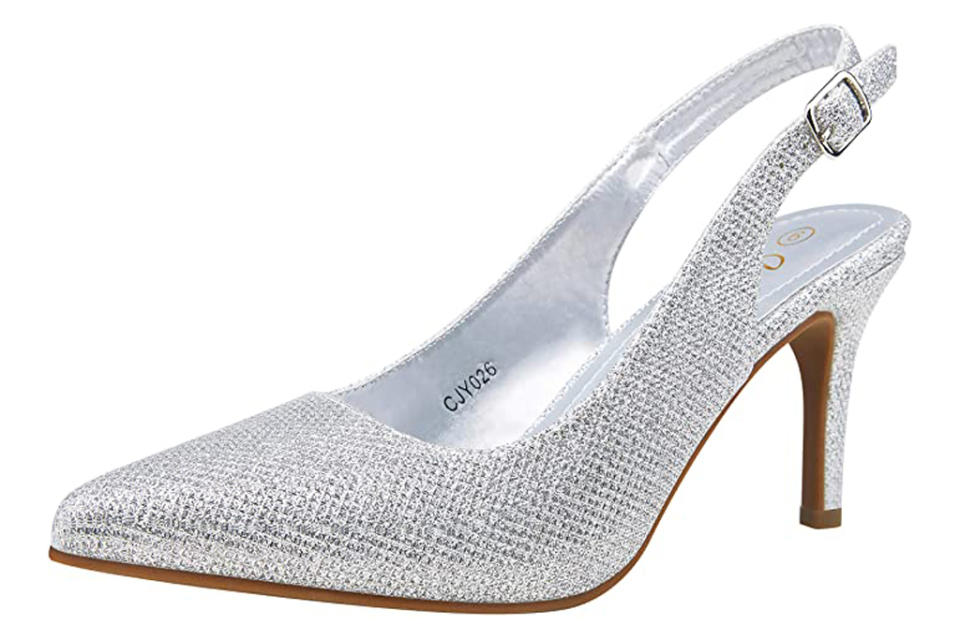 Vepose, silver slingback pumps