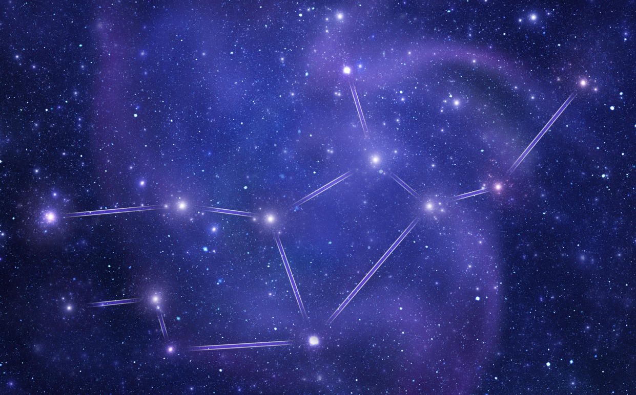 <b>Schematic representation of the zodiacal constellation Virgo, color corresponds to a zodiac sign.</b> sololos / Getty Images