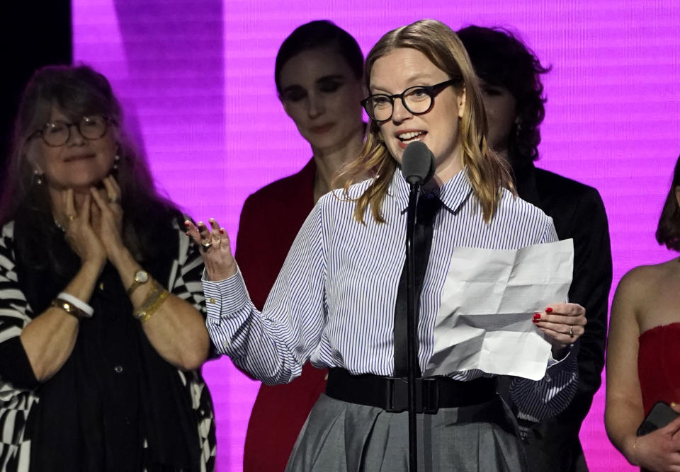 Sarah Polley accepts the Robert Altman award for "Women Talking" at the Film Independent Spirit Awards on Saturday, March 4, 2023, in Santa Monica, Calif. (AP Photo/Chris Pizzello)