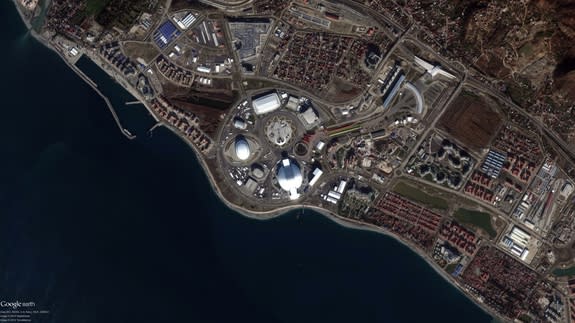 This DigitalGlobe satellite image shows the 2014 Winter Olympics village in Sochi, Russia. This image was collected Jan. 2, 2014.