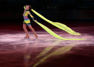 Adelina Sotnikova of Russia performs during the figure skating exhibition gala at the Iceberg Skating Palace during the 2014 Winter Olympics, Saturday, Feb. 22, 2014, in Sochi, Russia. (AP Photo/Ivan Sekretarev)