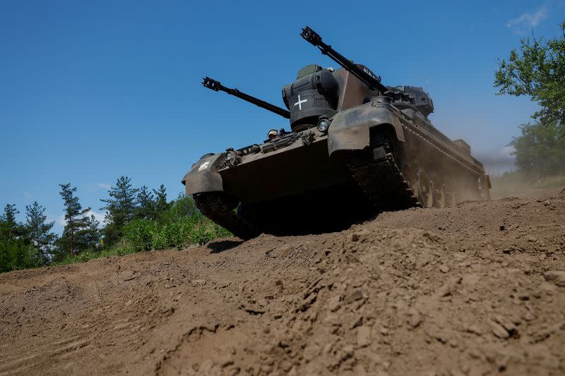 FILE PHOTO: Ukrainian servicemen operate a Gepard self-propelled anti-aircraft gun during their combat shift in Kyiv region