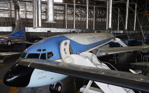 Special Air Mission (SAM) 26000, President John F. Kennedy's Air Force One, sits on display at the National Museum of the United States Air Force in Ohio - Credit: Matt Sullivan/Getty Images