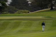 Jordan Spieth walks on the 18th hole during the first round of the PGA Championship golf tournament at TPC Harding Park Thursday, Aug. 6, 2020, in San Francisco. (AP Photo/Jeff Chiu)