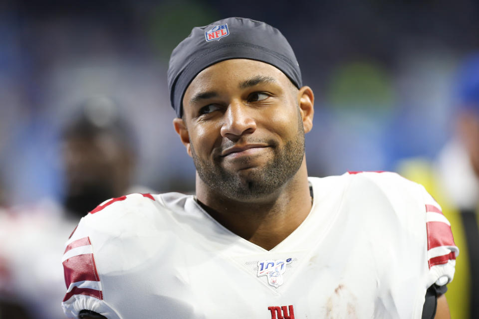 DETROIT, MI - OCTOBER 27:  New York Giants wide receiver Golden Tate (15) walks off of the field at the end of the first half during a regular season game between the New York Giants and the Detroit Lions on October 27, 2019 at Ford Field in Detroit, Michigan.  (Photo by Scott W. Grau/Icon Sportswire via Getty Images)