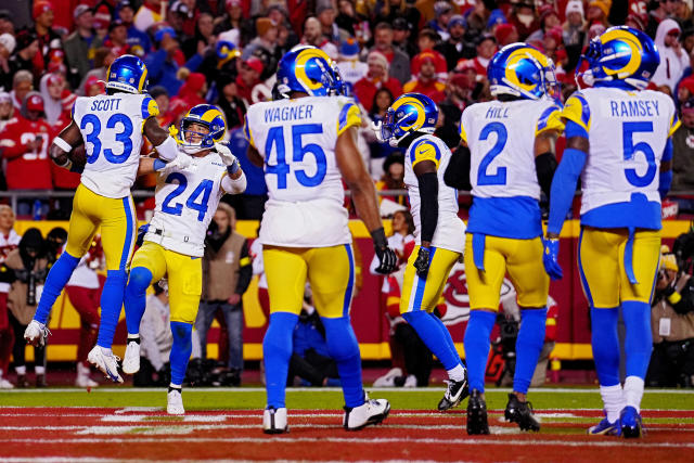 A fan wears Los Angeles Rams colors before a preseason NFL