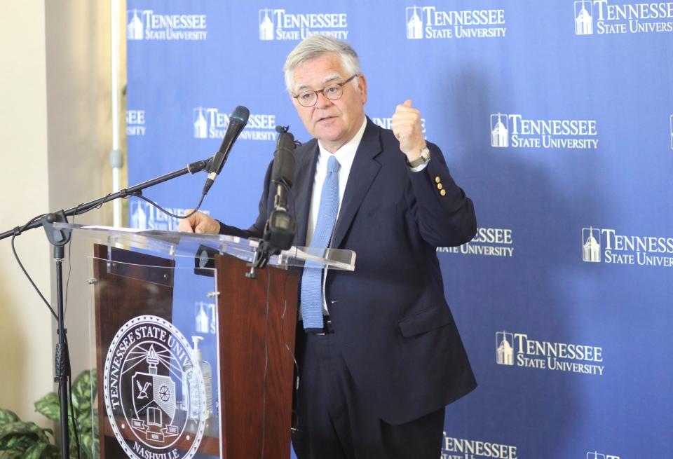 Nashville Mayor John Cooper pictured during a press event at Tennessee State University in Nashville, Tenn. on May 18, 2022. Cooper and Metro Nashville Public Schools Director Adrienne Battle have said they are "highly concerned" about the implementation of the school voucher program and the impact it can have on the city's public schools.