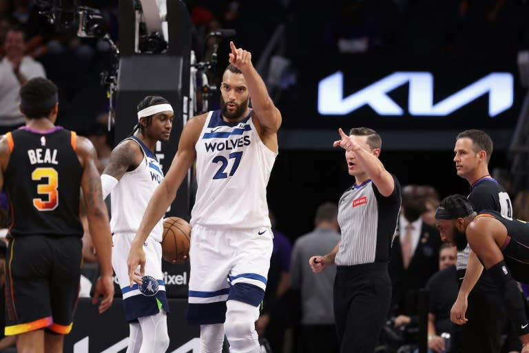 Rudy Gobert et les Minnesota Timberwolves, ici le 26 avril dernier, disputeront les demies de la conférence Ouest des play-offs NBA à partir de samedi (Christian Petersen)