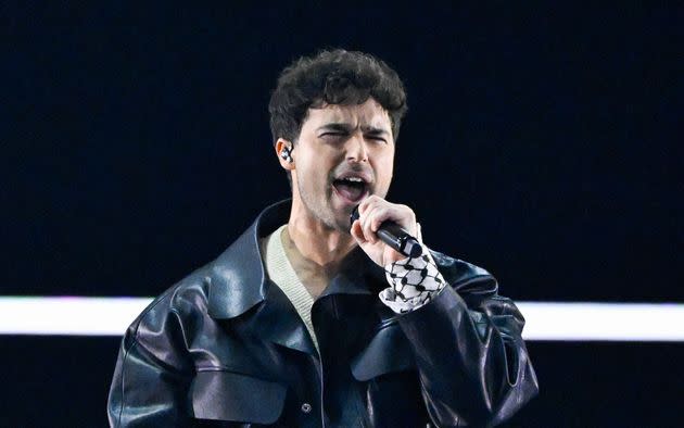 Eric Saade on stage during the first of this year's Eurovision semi-finals