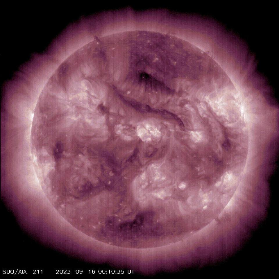 A gif od the sun during a coronal mass ejection.