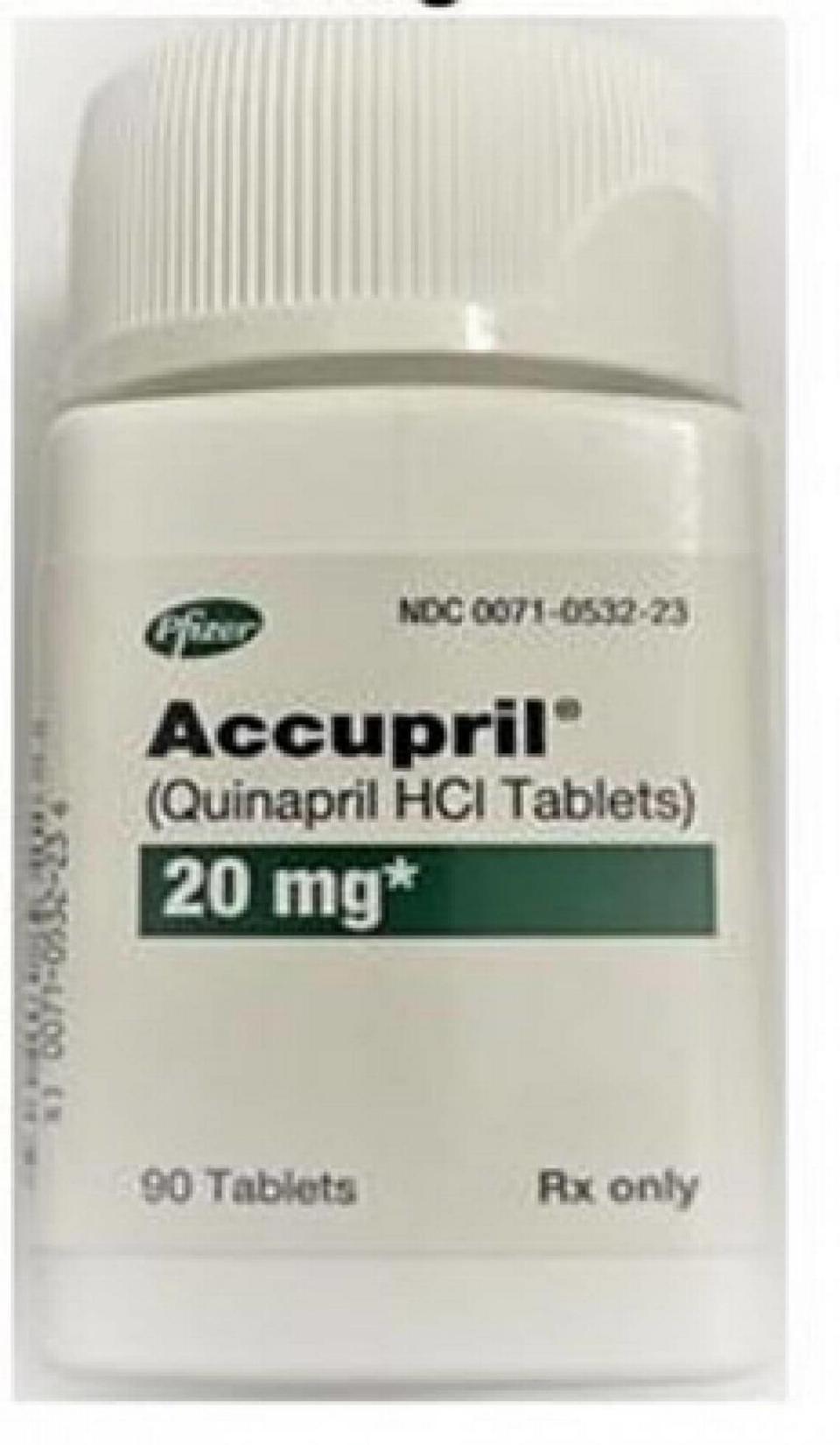 A bottle of 20 mg strength Accupril