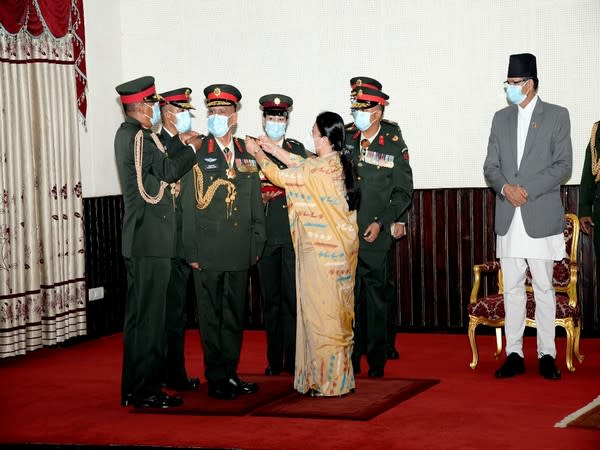 Nepal President Bidhya Devi Bhandari conferred the insignia of the army staff to General Sharma.