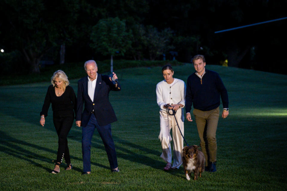 President Joe Biden, First Lady Jill Biden, Naomi Biden and fiancé Peter Neal walk to the White House from Marine One on June 20, 2022.<span class="copyright">Pete Marovich—Getty Images</span>