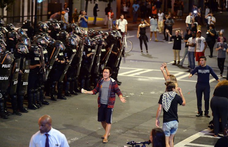 The governor of North Carolina declared a state of emergency for the city of Charlotte after rioting broke out Wednesday night. (AP) 