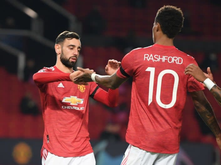 Rasford and Fernandes celebrate for Man United (Getty Images)