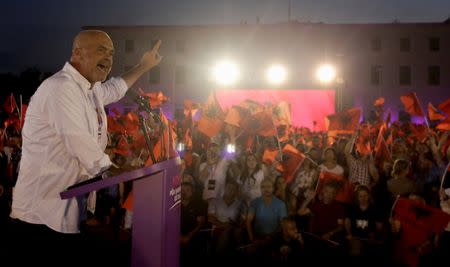 FILE PHOTO: The leader of the Socialist Party of Albania Edi Rama delivers a speech during a pre-election rally in Tirana, Albania June 22, 2017. REUTERS/Florion Goga/File Photo