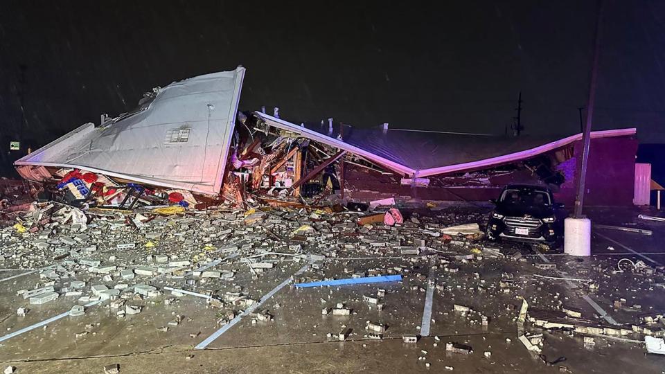 Damage left after a storm came through Katy, Texas on April 10, 2024