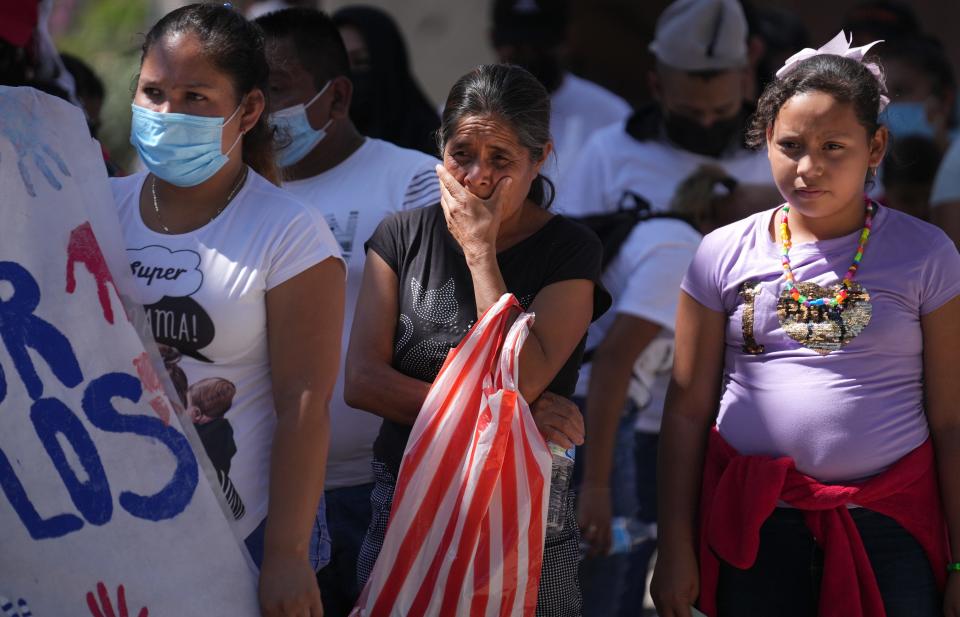 Migrants seeking asylum march through the streets of Nogales, Sonora to protest Title 42, Border Patrol abuse against migrants, and lack of access to healthcare in Nogales. The protest on Monday, Sept. 26, 2022 followed the World Day of Migrants and Refugees. 