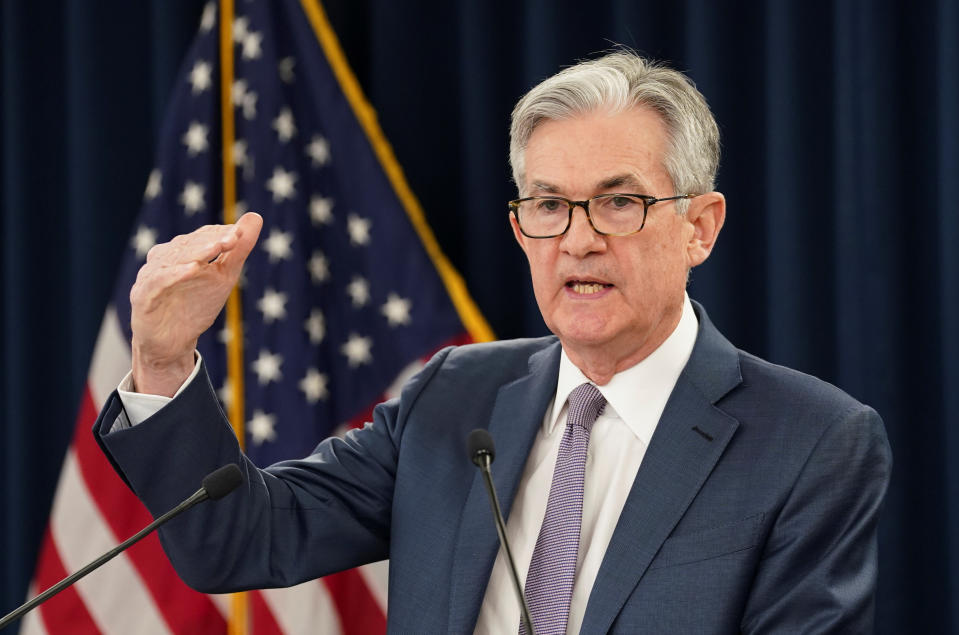 U.S. Federal Reserve Chairman Jerome Powell speaks to reporters after the Federal Reserve cut interest rates in an emergency move designed to shield the world's largest economy from the impact of the coronavirus, during a news conference in Washington, U.S., March 3, 2020. REUTERS/Kevin Lamarque