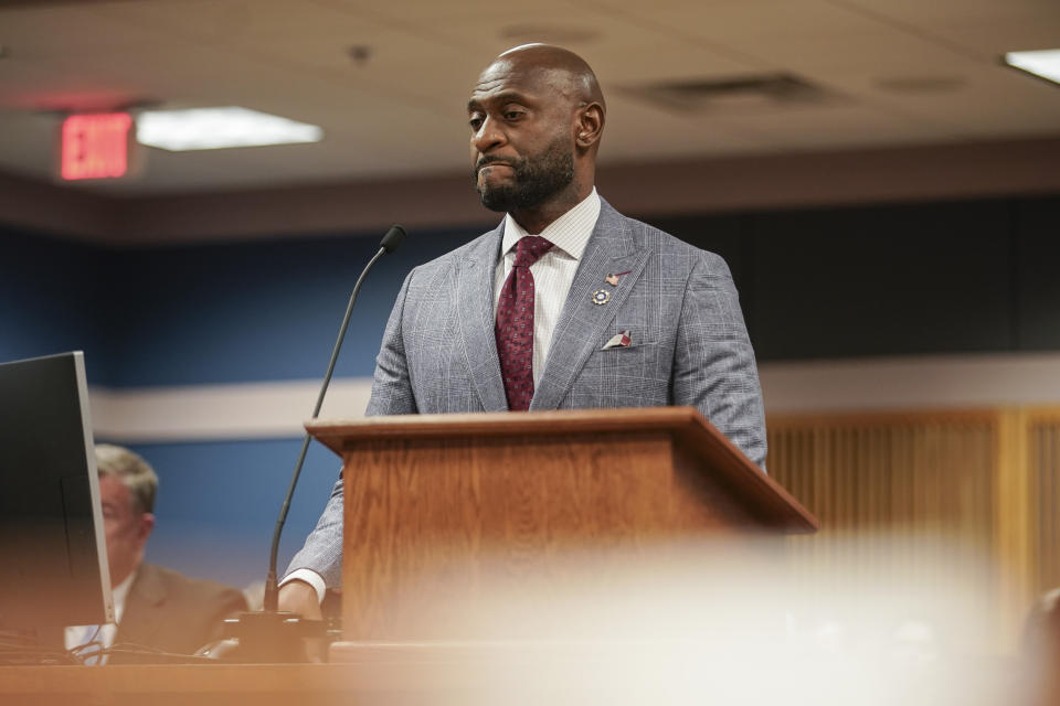 Special prosecutor Nathan Wade speaks during a motions hearing for former President Donald Trump's election interference case, Friday, Jan. 12, 2024 in Atlanta. (Elijah Nouvelage/The Washington Post via AP, Pool)