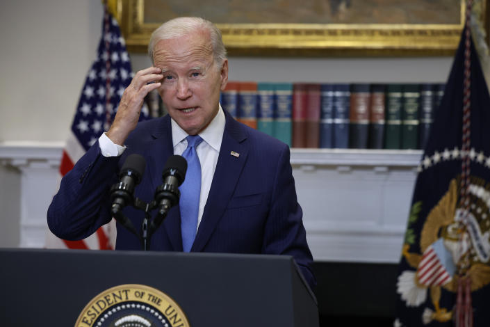President Joe Biden gives a brief update of the ongoing negotiations over the debt limit on Wednesday.