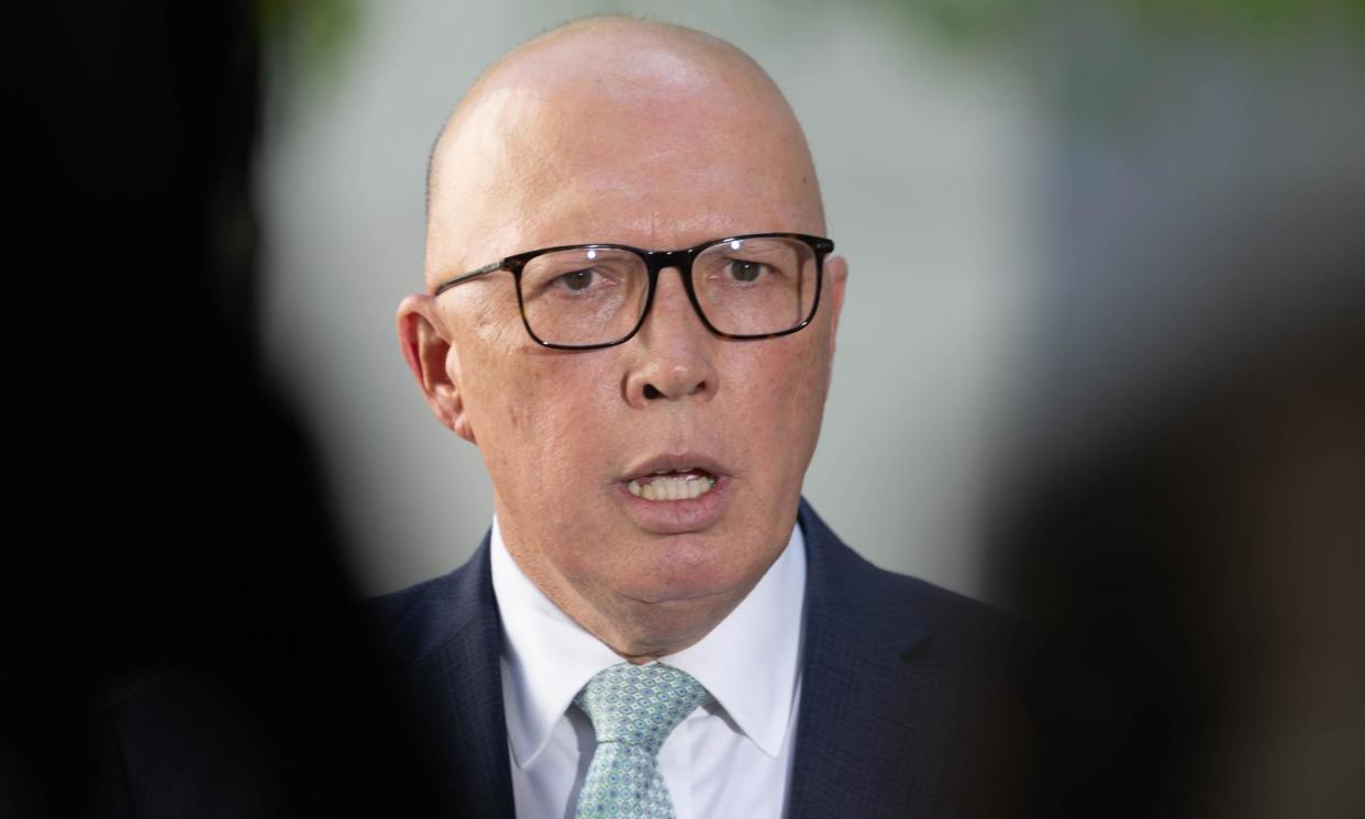 <span>Peter Dutton promised in his budget reply that a Coalition government would cut the number of permanent migrants to Australia.</span><span>Photograph: Mike Bowers/The Guardian</span>